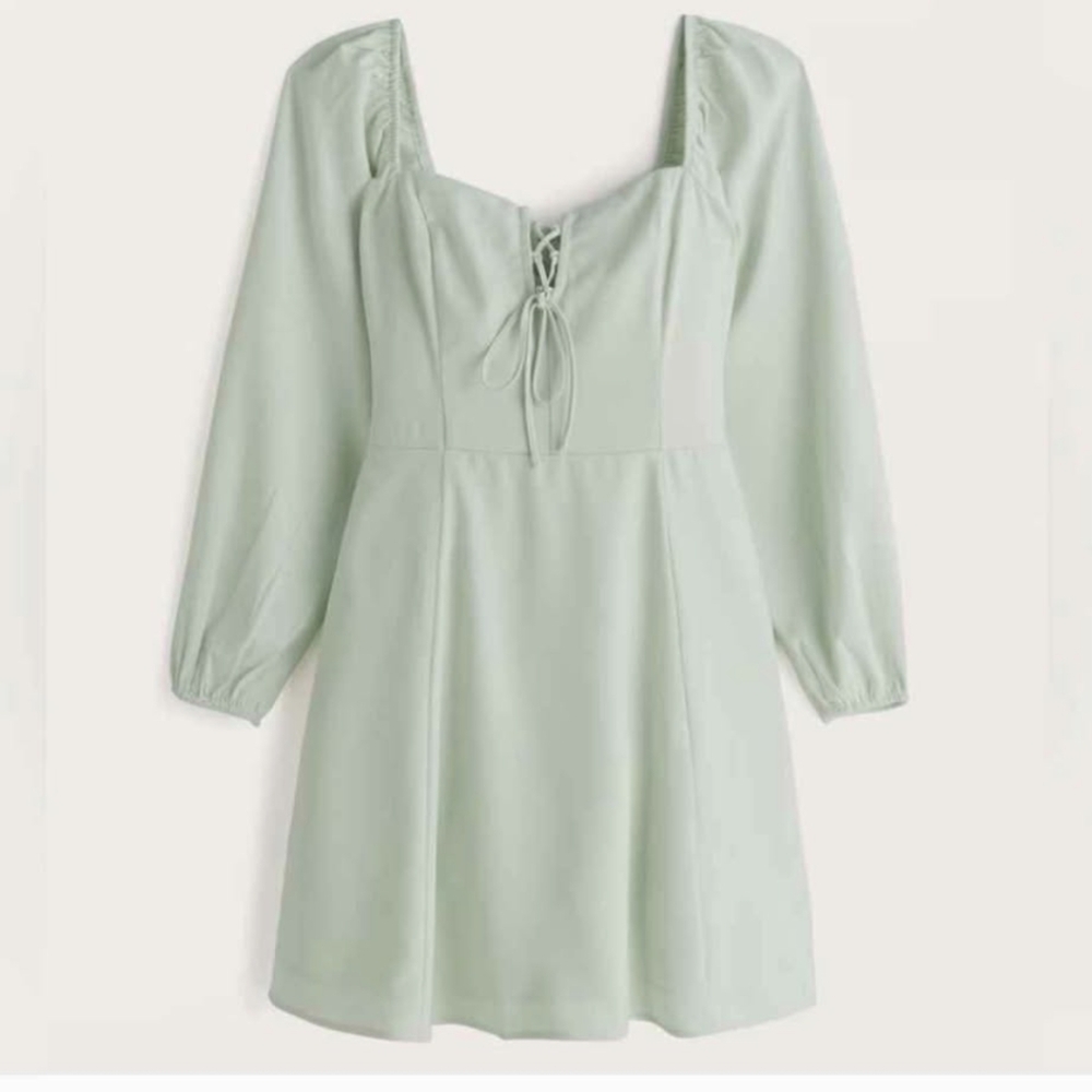 Abercrombie & Fitch Green Sweetheart Sundress with Bishop Sleeves